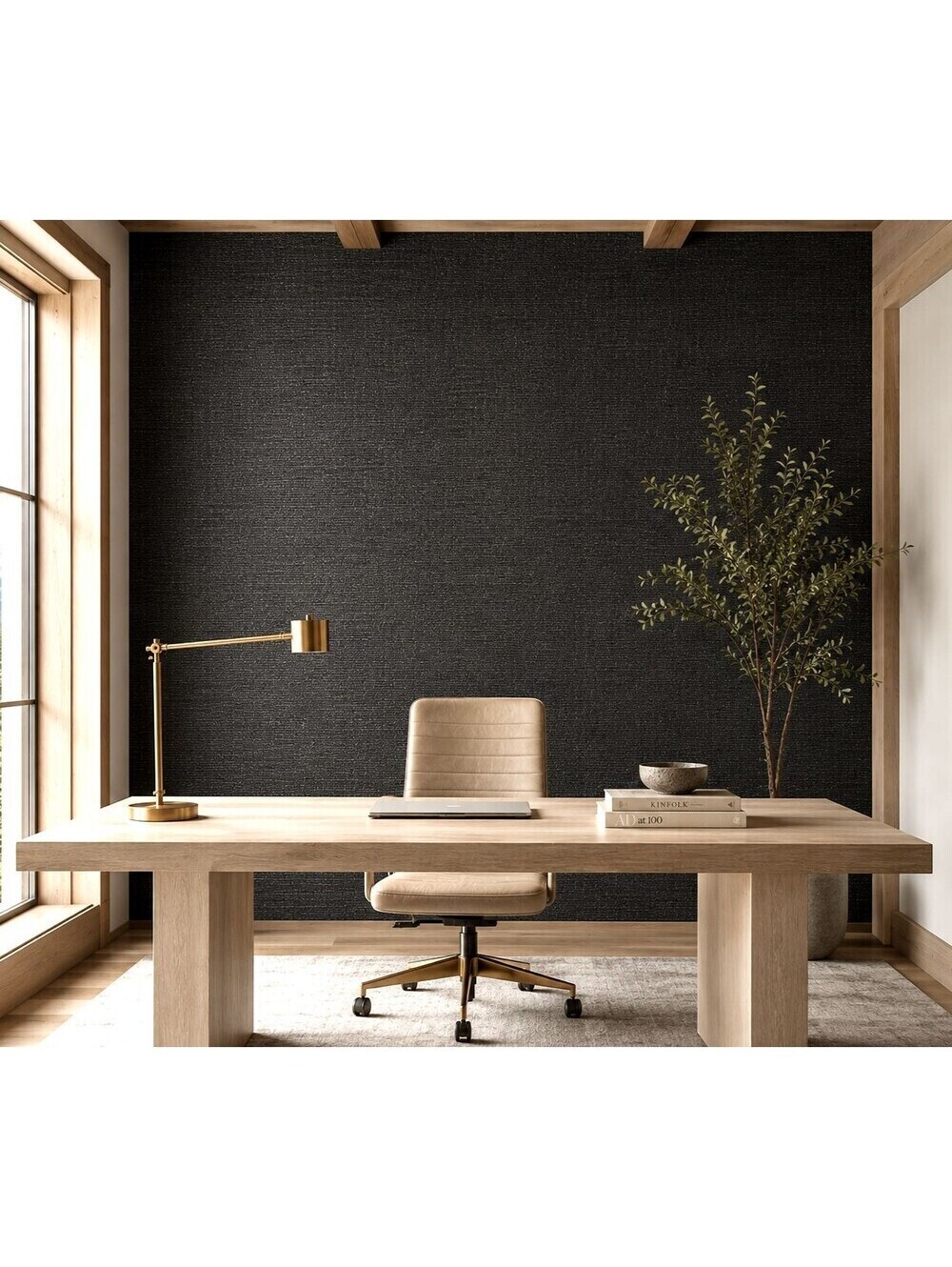 Schumacher Natural Grasscloth Haruki Wallpaper Roll Jet (Black) #5004715 run 007